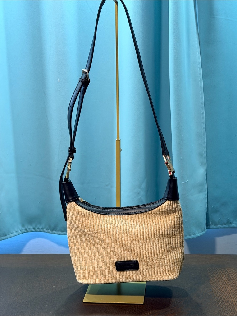 Woven Straw multi-wear Bag with Black Trim